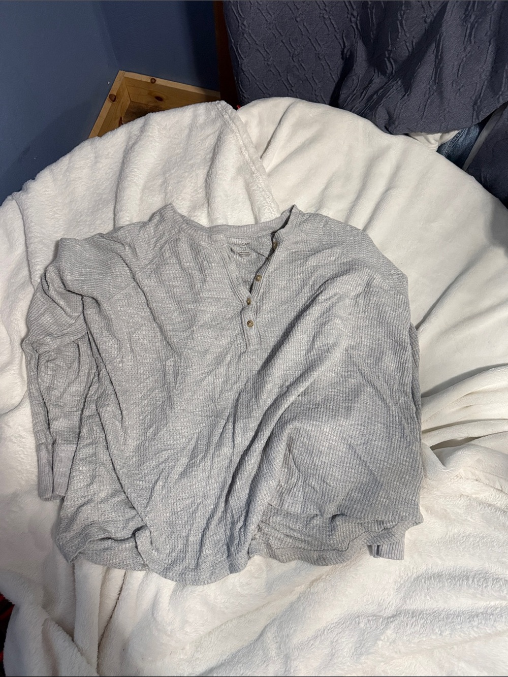 American Eagle Outfitters Light Gray Henley Waffle-Knit Pullover